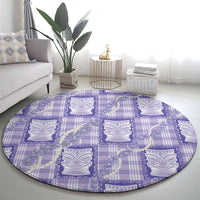 Aloha Hawaii Tiki Palaka Motifs Round Carpet Honohono Lei Purple Elegant Vibes