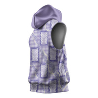Aloha Hawaii Tiki Palaka Motifs Sleeveless Hoodie Honohono Lei Purple Elegant Vibes