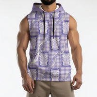 Aloha Hawaii Tiki Palaka Motifs Sleeveless Hoodie Honohono Lei Purple Elegant Vibes