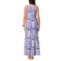 Aloha Hawaii Tiki Palaka Motifs Tank Maxi Dress Honohono Lei Purple Elegant Vibes
