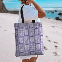 Aloha Hawaii Tiki Palaka Motifs Tote Bag Honohono Lei Purple Elegant Vibes