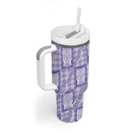 Aloha Hawaii Tiki Palaka Motifs Tumbler With Handle Honohono Lei Purple Elegant Vibes
