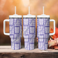 Aloha Hawaii Tiki Palaka Motifs Tumbler With Handle Honohono Lei Purple Elegant Vibes