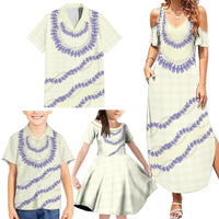 Hawaii Honohono Palaka Motifs Family Matching Summer Maxi Dress and Hawaiian Shirt Hawaiian Orchid Lei