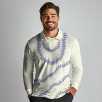 Hawaii Honohono Palaka Motifs Long Sleeve Polo Shirt Hawaiian Orchid Lei