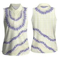 Hawaii Honohono Palaka Motifs Women Sleeveless Polo Shirt Hawaiian Orchid Lei
