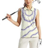 Hawaii Honohono Palaka Motifs Women Sleeveless Polo Shirt Hawaiian Orchid Lei