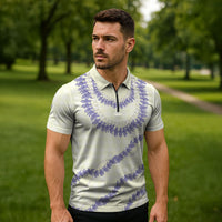 Hawaii Honohono Palaka Motifs Zipper Polo Shirt Hawaiian Orchid Lei