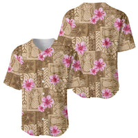 Beige Hawaii Hibiscus With Tropical Flowers Motifs Baseball Jersey - Polynesian Pride