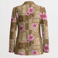 Beige Hawaii Hibiscus With Tropical Flowers Motifs Blazer - Polynesian Pride