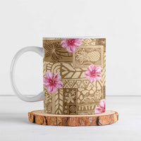 Beige Hawaii Hibiscus With Tropical Flowers Motifs Ceramic Mug LT14 Beige - Polynesian Pride