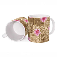 Beige Hawaii Hibiscus With Tropical Flowers Motifs Ceramic Mug LT14 - Polynesian Pride
