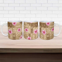 Beige Hawaii Hibiscus With Tropical Flowers Motifs Ceramic Mug LT14 - Polynesian Pride