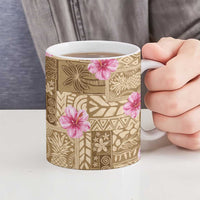 Beige Hawaii Hibiscus With Tropical Flowers Motifs Ceramic Mug LT14 - Polynesian Pride