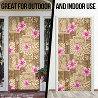 Beige Hawaii Hibiscus With Tropical Flowers Motifs Door Cover - Polynesian Pride