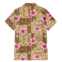 Beige Hawaii Hibiscus With Tropical Flowers Motifs Family Matching Mermaid Dress and Hawaiian Shirt - Polynesian Pride