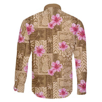 Beige Hawaii Hibiscus With Tropical Flowers Motifs Family Matching Off Shoulder Short Dress and Hawaiian Shirt - Polynesian Pride