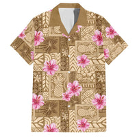 Beige Hawaii Hibiscus With Tropical Flowers Motifs Family Matching Tank Maxi Dress and Hawaiian Shirt - Polynesian Pride