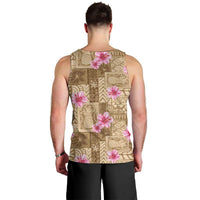 Beige Hawaii Hibiscus With Tropical Flowers Motifs Men Tank Top - Polynesian Pride