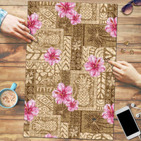 Beige Hawaii Hibiscus With Tropical Flowers Motifs Puzzle - Polynesian Pride