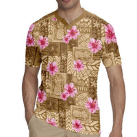 Beige Hawaii Hibiscus With Tropical Flowers Motifs Rugby Jersey - Polynesian Pride