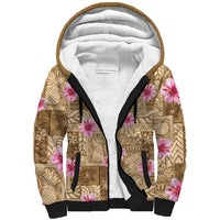 Beige Hawaii Hibiscus With Tropical Flowers Motifs Sherpa Hoodie - Polynesian Pride