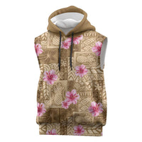 Beige Hawaii Hibiscus With Tropical Flowers Motifs Sleeveless Hoodie - Polynesian Pride
