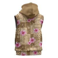 Beige Hawaii Hibiscus With Tropical Flowers Motifs Sleeveless Zip Hoodie LT14