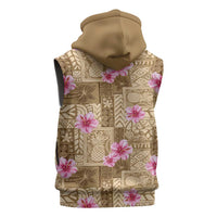Beige Hawaii Hibiscus With Tropical Flowers Motifs Sleeveless Zip Hoodie - Polynesian Pride