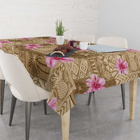 Beige Hawaii Hibiscus With Tropical Flowers Motifs Tablecloth - Polynesian Pride