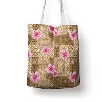 Beige Hawaii Hibiscus With Tropical Flowers Motifs Tote Bag - Polynesian Pride