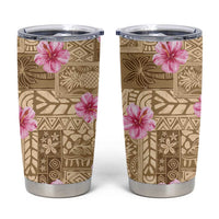 Beige Hawaii Hibiscus With Tropical Flowers Motifs Tumbler Cup - Polynesian Pride