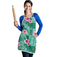 Cyan Hawaii Hibiscus With Tropical Flowers Motifs Apron - Polynesian Pride