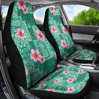 Cyan Hawaii Hibiscus With Tropical Flowers Motifs Car Seat Cover - Polynesian Pride