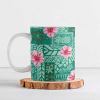 Cyan Hawaii Hibiscus With Tropical Flowers Motifs Ceramic Mug LT14 Cyan - Polynesian Pride
