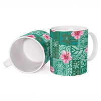 Cyan Hawaii Hibiscus With Tropical Flowers Motifs Ceramic Mug LT14 - Polynesian Pride