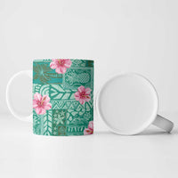 Cyan Hawaii Hibiscus With Tropical Flowers Motifs Ceramic Mug LT14 - Polynesian Pride