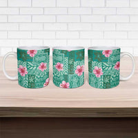 Cyan Hawaii Hibiscus With Tropical Flowers Motifs Ceramic Mug LT14 - Polynesian Pride