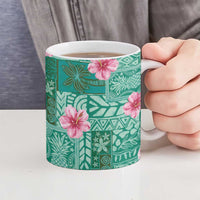 Cyan Hawaii Hibiscus With Tropical Flowers Motifs Ceramic Mug LT14 - Polynesian Pride