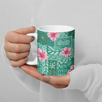 Cyan Hawaii Hibiscus With Tropical Flowers Motifs Ceramic Mug LT14 - Polynesian Pride
