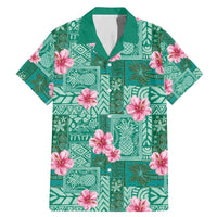 Cyan Hawaii Hibiscus With Tropical Flowers Motifs Family Matching Mermaid Dress and Hawaiian Shirt - Polynesian Pride