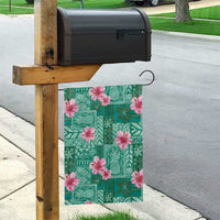 Cyan Hawaii Hibiscus With Tropical Flowers Motifs Garden Flag - Polynesian Pride