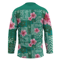 Cyan Hawaii Hibiscus With Tropical Flowers Motifs Hockey Jersey LT14 - Polynesian Pride