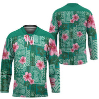 Cyan Hawaii Hibiscus With Tropical Flowers Motifs Hockey Jersey LT14 - Polynesian Pride