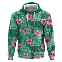 Cyan Hawaii Hibiscus With Tropical Flowers Motifs Hoodie - Polynesian Pride
