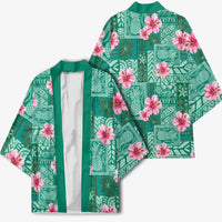 Cyan Hawaii Hibiscus With Tropical Flowers Motifs Kimono LT14 - Polynesian Pride