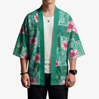 Cyan Hawaii Hibiscus With Tropical Flowers Motifs Kimono LT14 - Polynesian Pride