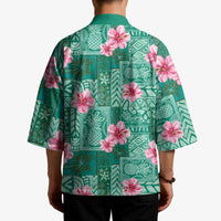 Cyan Hawaii Hibiscus With Tropical Flowers Motifs Kimono LT14 - Polynesian Pride