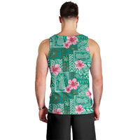 Cyan Hawaii Hibiscus With Tropical Flowers Motifs Men Tank Top - Polynesian Pride