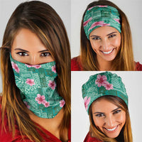 Cyan Hawaii Hibiscus With Tropical Flowers Motifs Neck Gaiter - Polynesian Pride